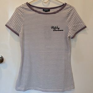 Purple Striped T-Shirt Hello Darkness Embroidery